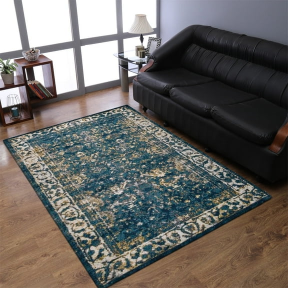 Rugsotic Carpets Machine Made Heatset Polypropylene Area Rugs - 4'X6', Rectangle, Blue, Classic Oriental Traditional Design, High Pile Machine Made Area Rugs For Living Room, Bed Room (Mx0015)