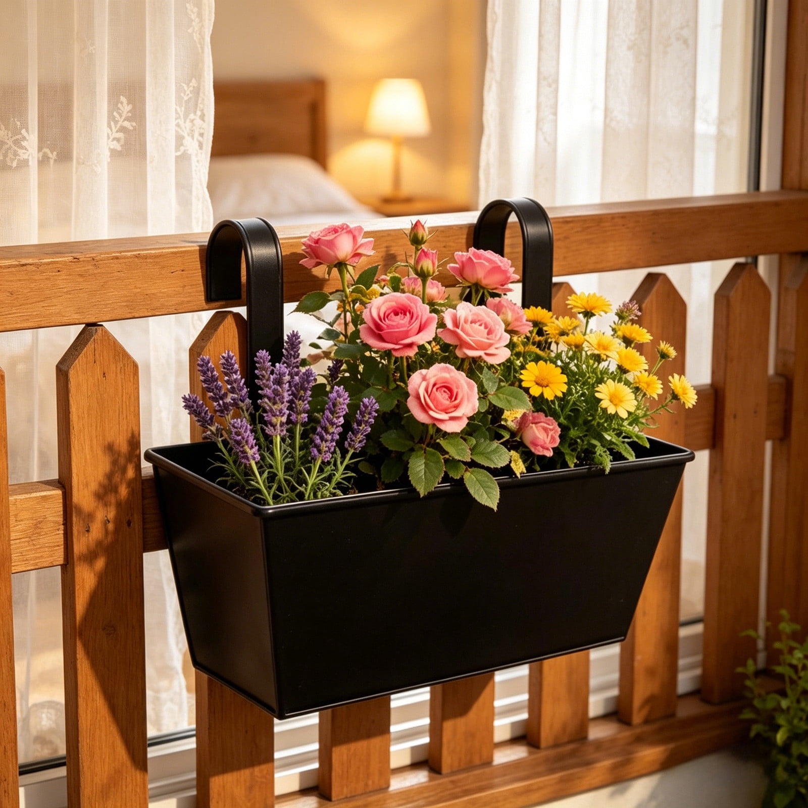 2PC Large Hanging Flower Pots for Railing Or Fence 16.5" Railing Planter Box for Any Balcony, Porch or Deck Countryside Style Window Planter Boxes Are to Herbs & Flowers for Garden