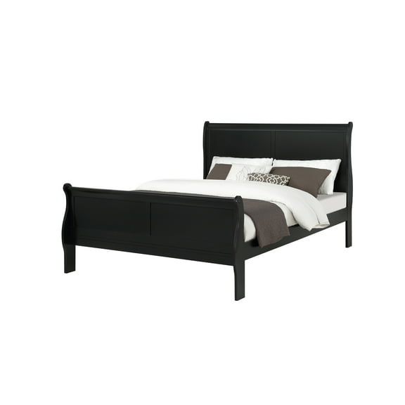 Louis Phillipe Black Queen Panel Sleigh Bed, Solid Wood