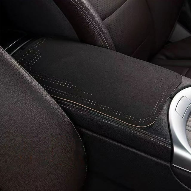 Universal Car Armrest Pad Cover - 12.6 x 12.6 x 0.08 Inches Leather Cushion for Central Console Box, Four Season Elbow Support, Lightweight & Breathable Akmoler | Pu, Black