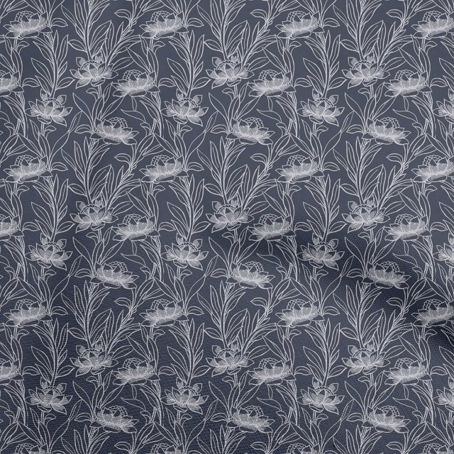 oneOone Viscose Chiffon Navy Blue Fabric Floral Line Drawing Craft Projects Decor Fabric Printed By The Yard 42 Inch Wide