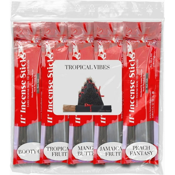 Aroma Depot 11" Tropical Vibes Incense Sticks Variety Set – Long-Lasting Hand-Dipped Fragrance for Relaxation & Home Aromatherapy