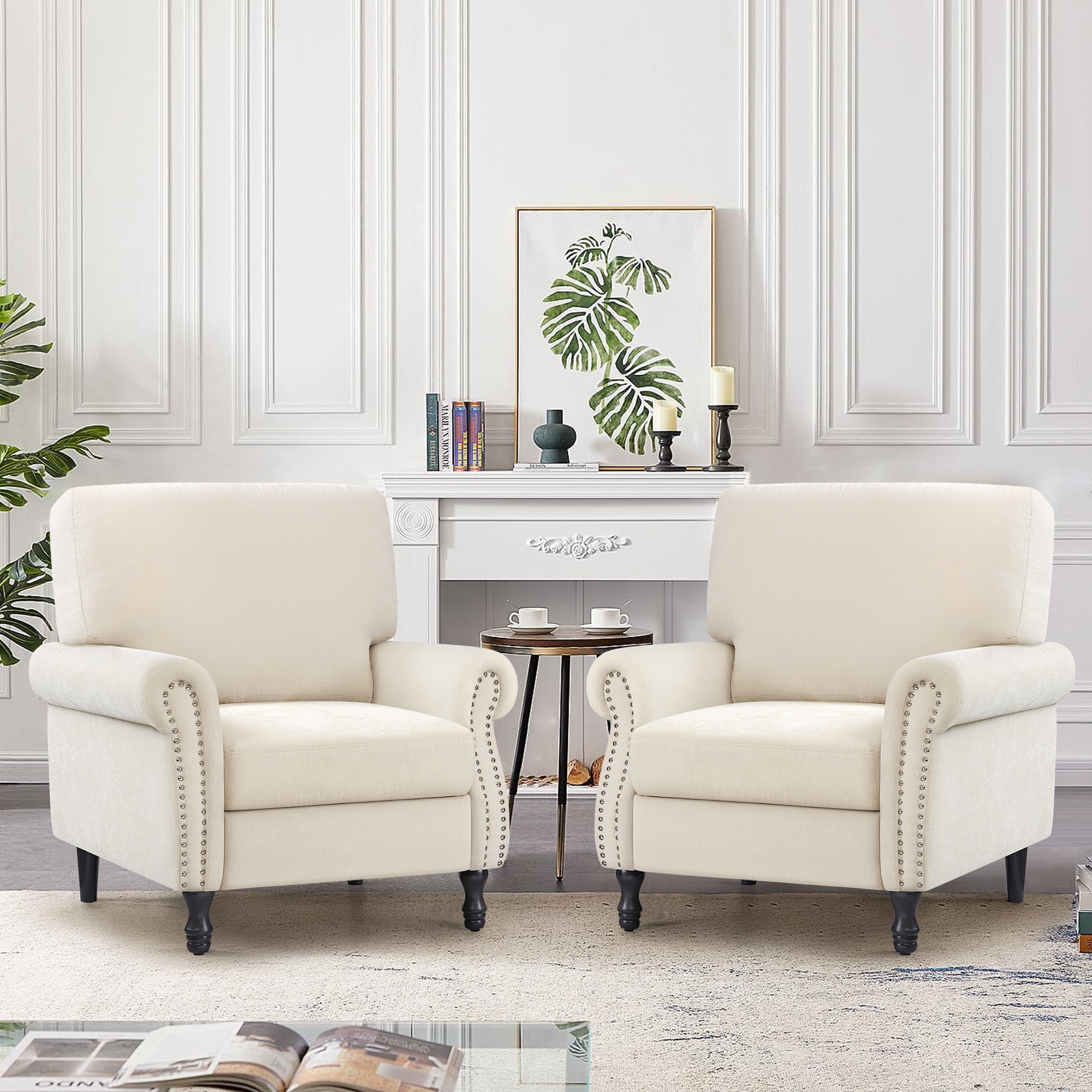 COOLHUT Modern Accent Chair Armchair, Linen Fabric Upholstered Comfy Single Sofa with Solid Wood Frame for Living Room, Beige