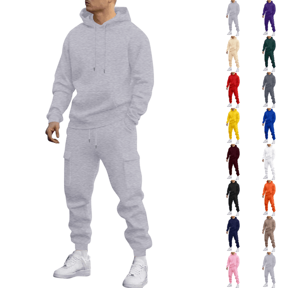 Sweatsuits for Mens Sweat Suit Jogging Track Suits 2 Piece Matching Sets Outfits Casual Comfy Athletic Tracksuits Gray L