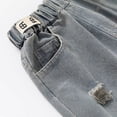 thumbnail image 6 of Krdevn Boys Retro Washed Denim Shorts, Casual Elastic Waist Loose Fit Summer Cargo Jeans,Khaki,4-5 Years, 6 of 8
