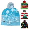 thumbnail image 1 of Snowflake Crutch Pompom Elastic Christmas Hat LED Light Warm Knitted Beanie, 1 of 8