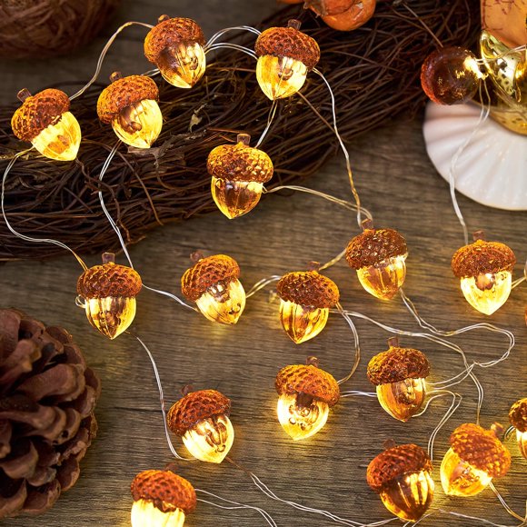 Luces decorativas JASHIKA 3D Acorn, 10 pies, 30 LED, USB con batería