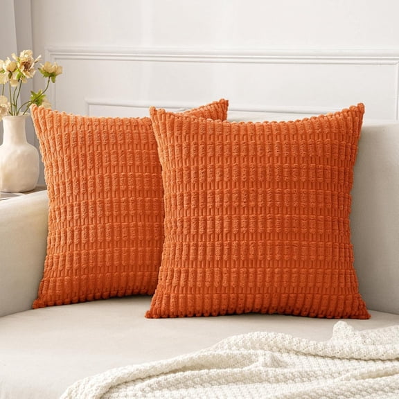 16×16 Inch Decorative Throw Pillow Cover Set, Soft Plush Fabric, Textured Ribbed Block Pattern, Hidden Zipper Closure, For Sofa or Living Room, 2 Pack