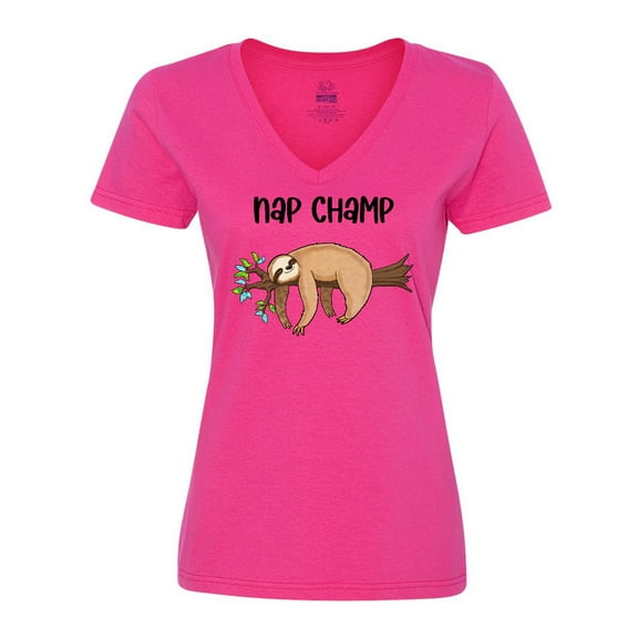 Inktastic Nap Champ Cute Sleeping Sloth Women's V-Neck T-Shirt