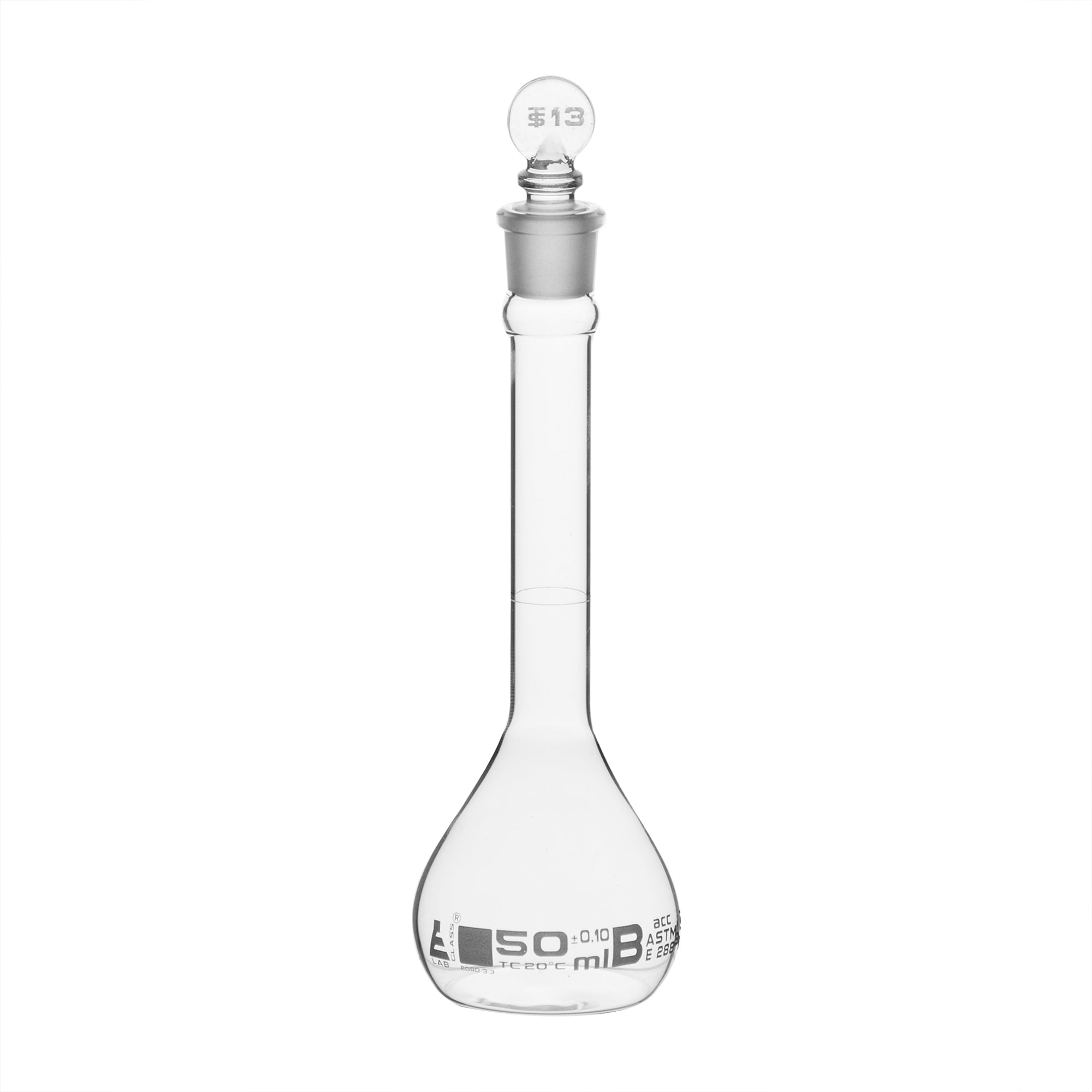 Volumetric Flask, 50ml Fitted with Solid Glass Stopper Class B