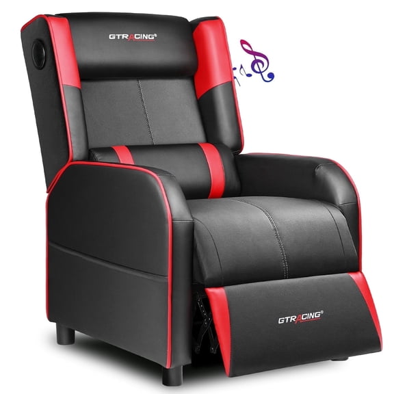 GTRACING Recliner Chair Gaming PU Leather Single Living Room SofaBluetooth with Speakers Footrest, Red