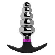 Pink B.O.B. Stainless Steel Rippled Anal Plug with Flared Silicone Base