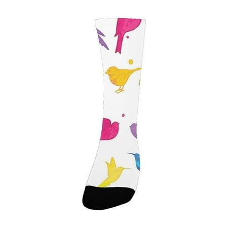 

Flying Birds Decor Colorful Silhouette of Sitting and Flying Birds Happiness Buddies Friends Animal Women s Custom Socks (Made In USA)