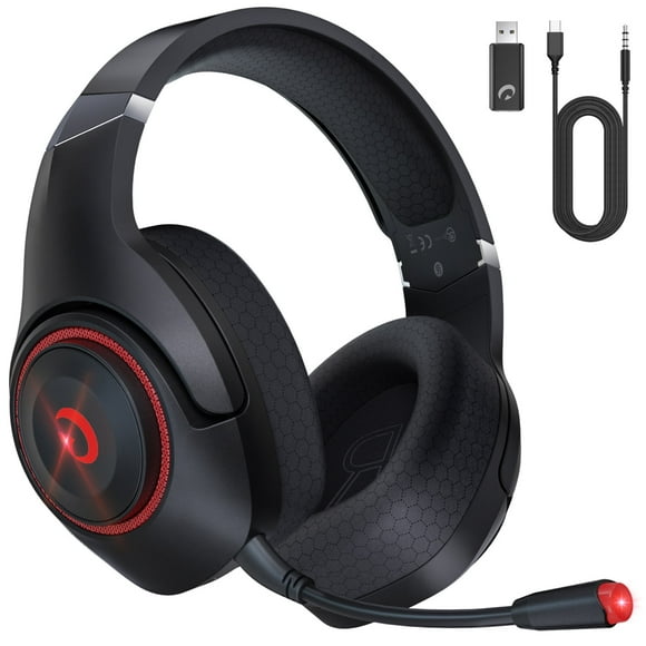FONHAID Audífonos para Juegos Audífonos para Juegos Bluetooth con Micrófono Desmontable con Cancelación de Ruido, Batería de 45 H, Negro y Rojo