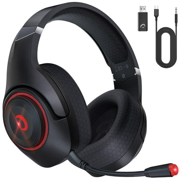 FONHAID Audífonos para Juegos Audífonos para Juegos Bluetooth con Micrófono Desmontable con Cancelación de Ruido, Batería de 45 H, Negro y Rojo