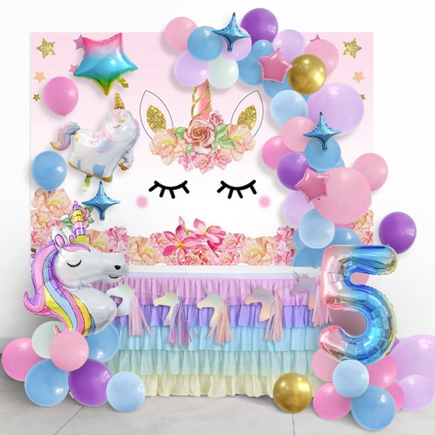 Kit de globos con forma de unicornio para fiesta de quinto cumpleaños, 62 unidades, lámina de látex