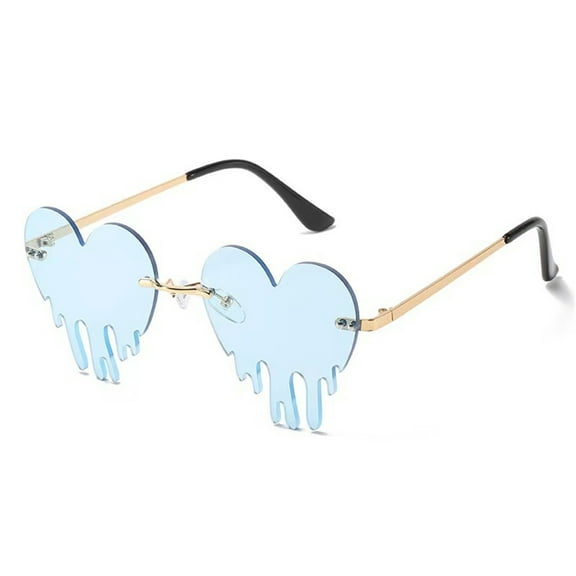 Yoetaun Heart Shape Dripping Sun Glasses For Women And Teens Fashionable Rimless Event Glasses For Music Festival And Night Even Light Blue