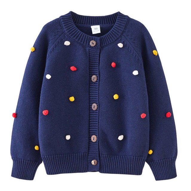 RXIRUCGD Cardigan en Coton à Col Rond Crocheté à la Main pour Garçons et Filles (Bleu Foncé, Taille : 2 Ans)