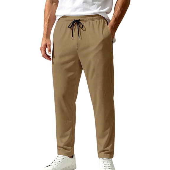 hlysgo Mens Athletic Pants with Pockets Lightweight Stretch Tapered Trouser Workout Jogging Track Pant with Pockets Khaki,XL
