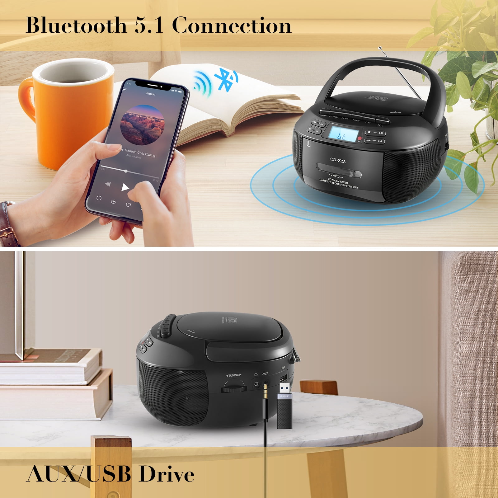 Sun & Moon Portable CD and Cassette Player, AM/FM Radio