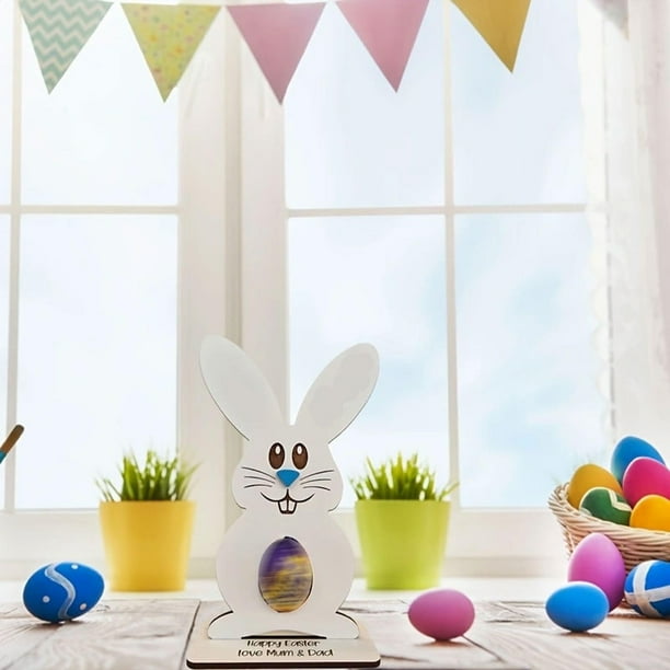 Conejito de Pascua Huevo de Chocolate Estante de Madera Decoración de Mesa Hecho Artesanía Decoración de Fiesta