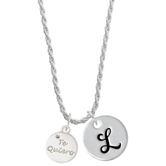 Delight Jewelry Silvertone Te Quiero Disc Silvertone Script Initial Disc - L - Charm Necklace, 20"+3"