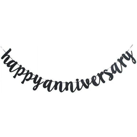 Happy Anniversary Banner, Funny Black Paper Sign Decors for Wedding Anniversary Party Supplies