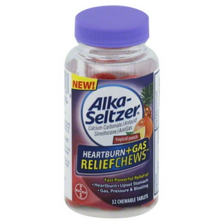 Alka-Seltzer Heartburn + Gas ReliefChews Chewable Tablets, Tropical Punch 32 ea (Pack of