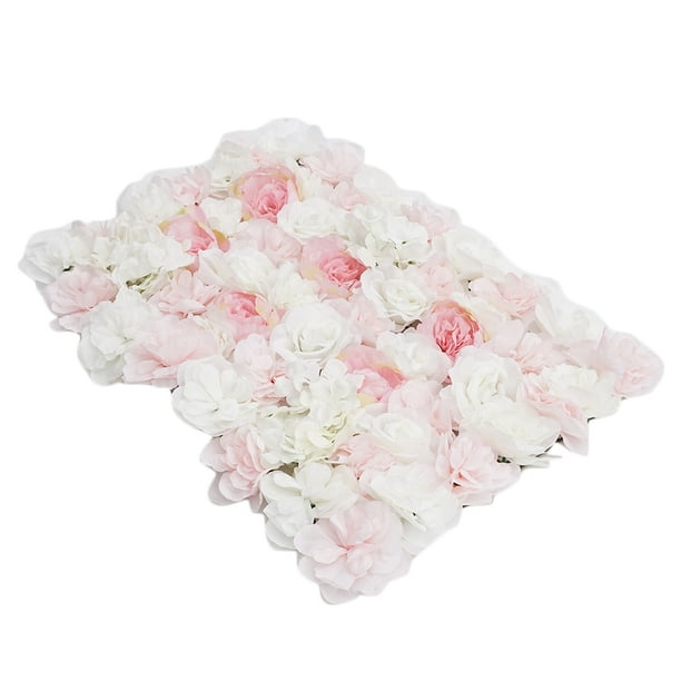 Paneles de pared de flores artificiales para decoración de bodas y fiestas, soporte para fotos, 60 x 40 cm Rosa + Blanco