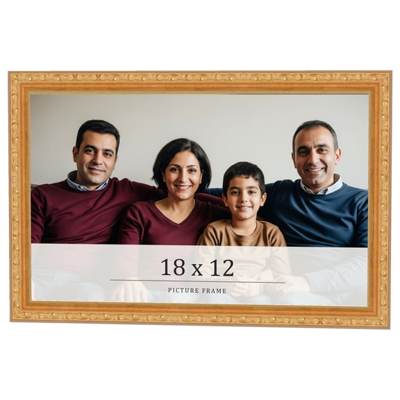 18x12 Frame Gold Solid Wood Picture Frame Width 1.125 Inches | Interior Frame Depth 0.375 Inches |