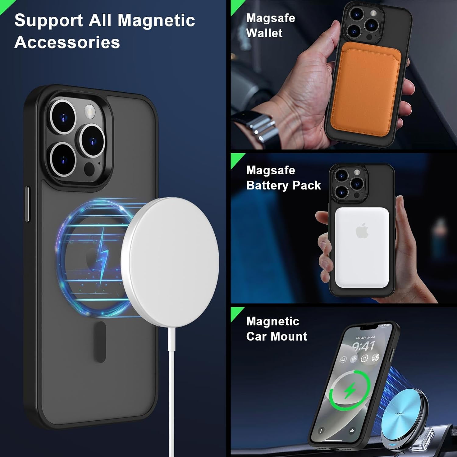 Designed For Compatible with Magsafe for Apple iPhone 12 Pro Max Magnetic Case with Screen Protector+Camera Lens Glass, Heavy Duty Slim Shockproof Magnetic Case for iPhone 12 Pro Max, Black
