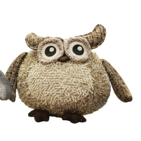 10" Charming Brown Plaid Owl w/ Textured Ivory Plush Table Top Christmas Figure