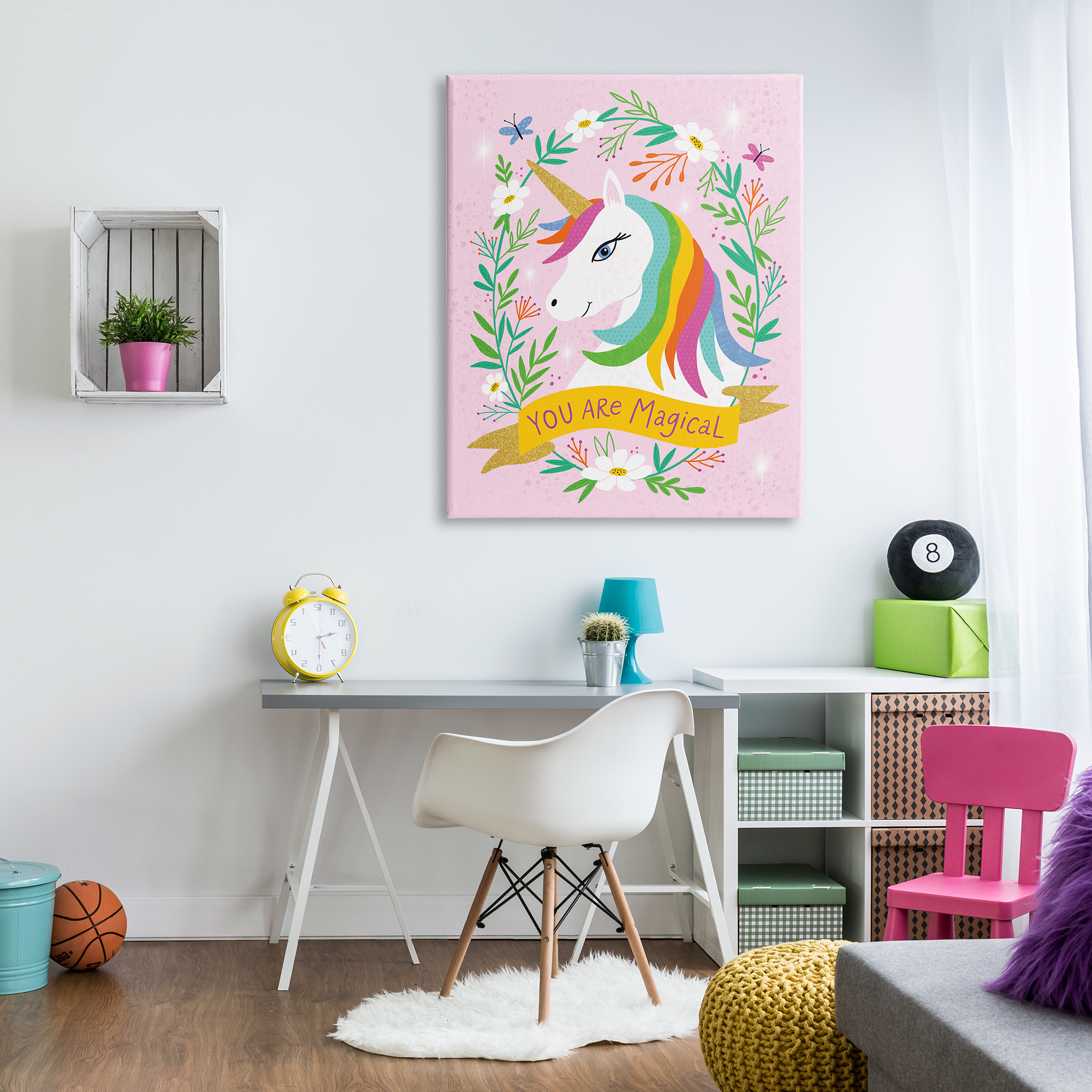 Stupell Industries You Are Magical Phrase Playful Kids Rainbow Unicorn Fairy Tales & Fantasy Painting Gallery Wrapped Canvas Print Wall Art, 36 x 48