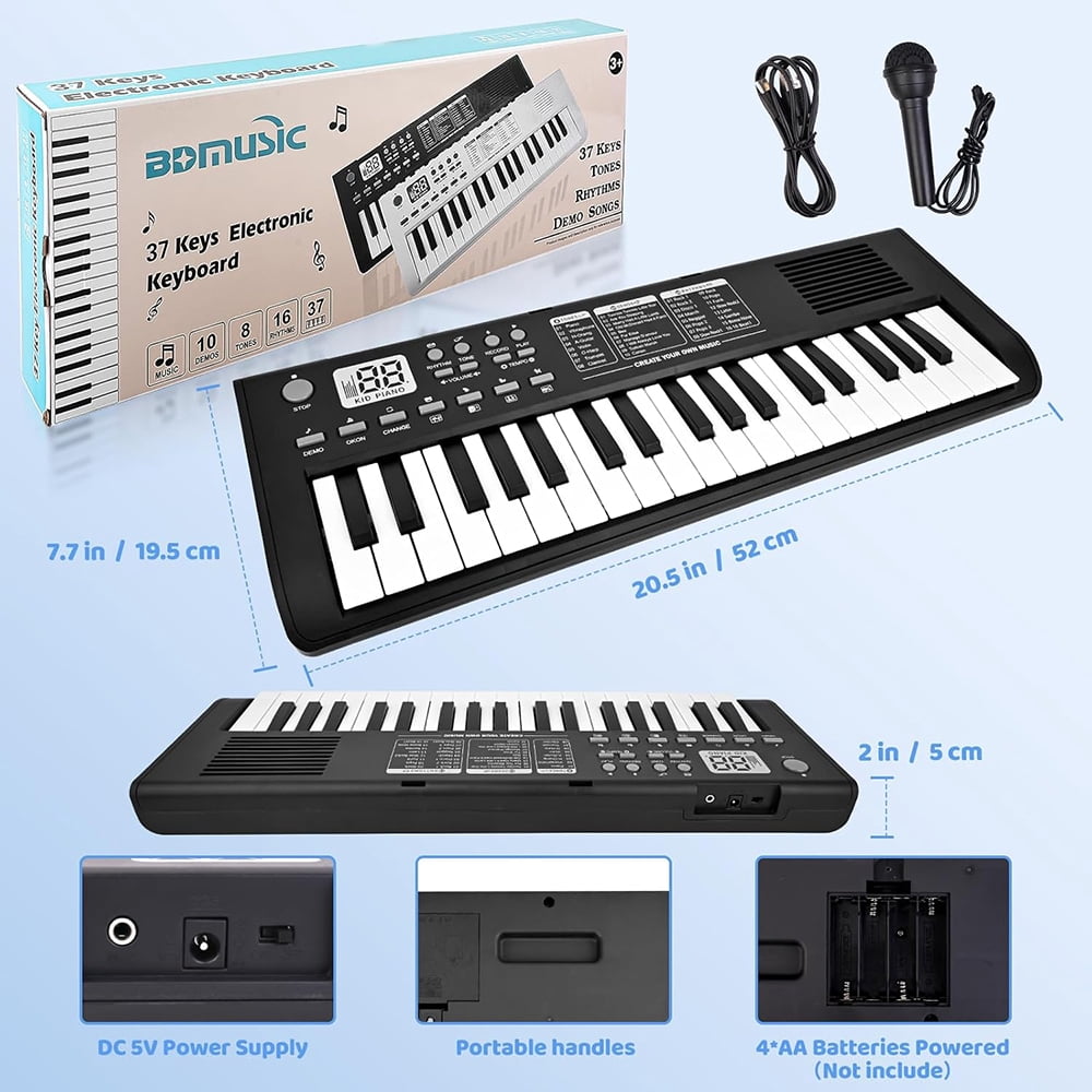 TIANLAIMEI Electric Digital Piano 37 Key Musical Beginner Electric Keyboard with Microphone USB Rechargeable, Gifts for Christmas, Birthday