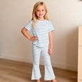 thumbnail image 4 of Riecok Girls Summer Outfits 2 Piece Lounge Sets Short Sleeve Tops and Pant Breathable Casual Matching Clothing Blue 4T, 4 of 8