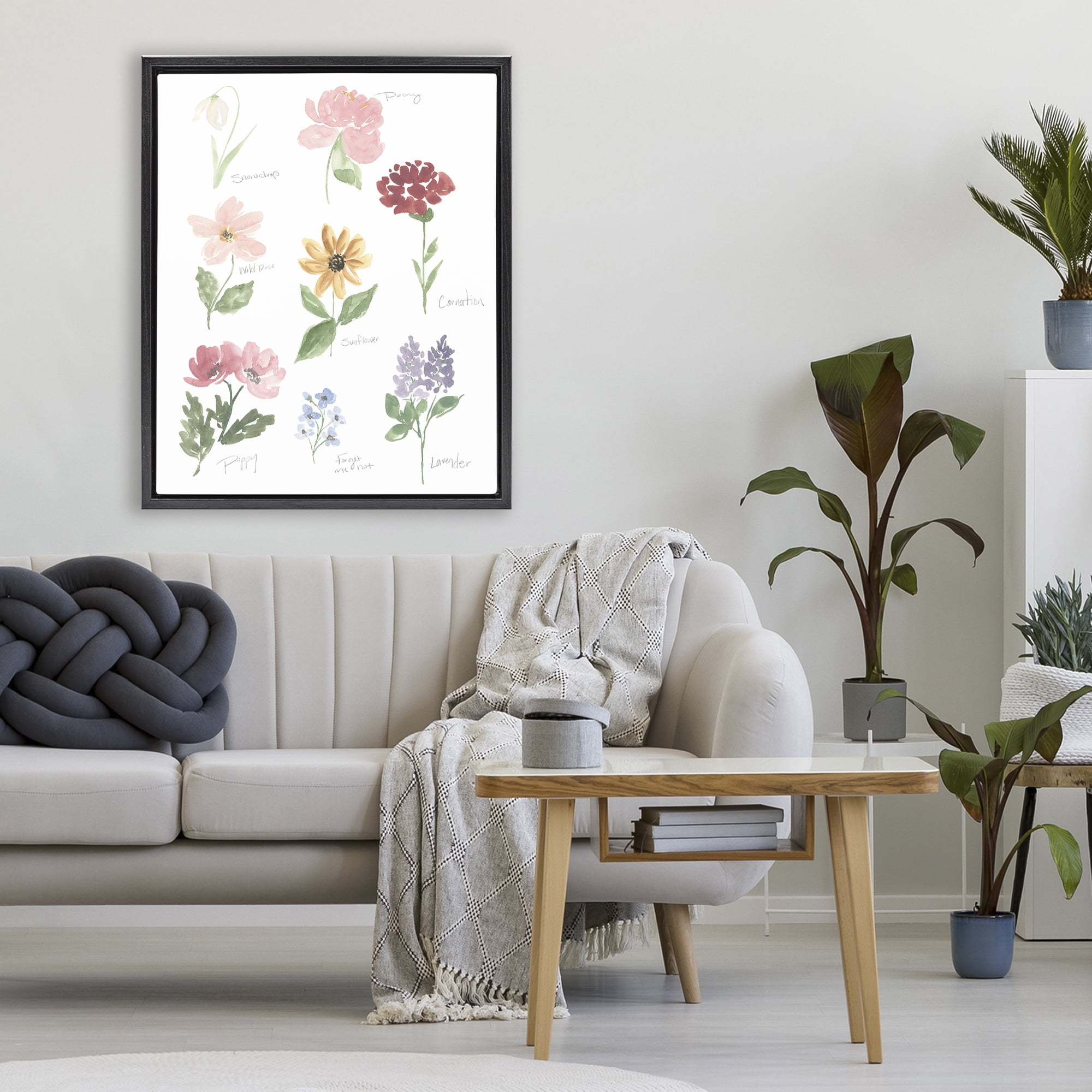 Stupell Industries Labeled Flower Varieties Black Framed Floater Canvas Wall Art, design by Lucille Price