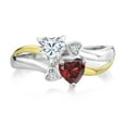 thumbnail image 2 of Gem Stone King 925 Silver and 10K Yellow Gold White Moissanite and Red Garnet and White Lab Grown Diamond Ring for Women (1.04 Cttw, Gemstone, Heart Shape 5MM, Size 5), 2 of 5