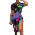 thumbnail image 1 of Vestido con cordón estampado de cuello redondo y manga corta de verano para mujer Pompotops ghjkhdj12308, 1 of 5