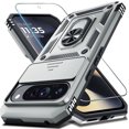 thumbnail image 1 of KOMI Case Compatible with Google Pixel 9 Pro XL Built in Slide Camera Lens Cover+Screen Protector+Finger Ring Holder Kickstand,Heavy Duty Shockproof Full Body Protective Phone Cover, Silver, 1 of 5