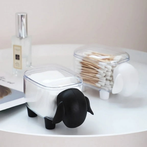 Kuroiy Cotton Swab Dispenser Organizer | Sheep-Shaped ABS Vanity Storage Jar | Clear Acrylic with Removable Lid | Holds Toothpicks Dental Floss | 4.7x3.3x3.1 in | Compact Decor