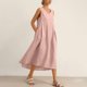thumbnail image 5 of Vestido Corto para Mujeres Moda de Verano Sólido Cuello en V sin Mangas Bolsillo Plisado Vestido Casual Diario, 5 of 6