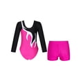 thumbnail image 2 of YiZYiF Girls 2Pcs Dancewear Activewear Long Sleeve Leotard Unitard with Athletic Shorts Set Tracksuit Outfit Rose 14, 2 of 7