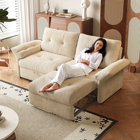81.5 Inch 3-in-1 Convertible Sleeper Sofa Bed, Chenille Fabric Loveseat Pull Out Couch for RV Apartment Living Room Guest Room