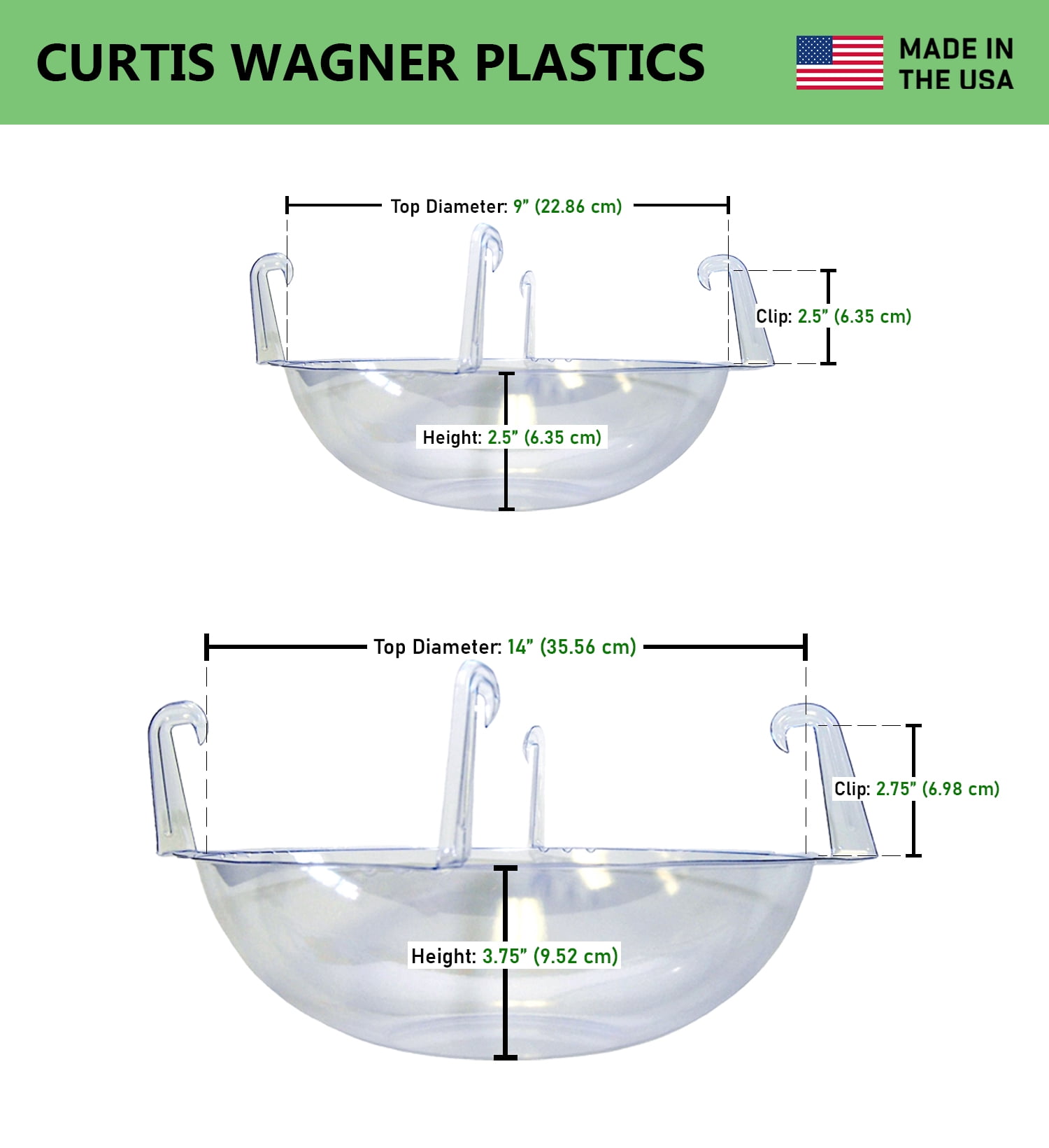 Curtis Wagner Plastics Wire Coco Hanging Basket Drip Pans (5-Pack) | Clear, Round (12” - 14" Top, 3.75" Depth) Hanging Plant Tray Saucer with Built-in Hooks & Water Catcher for Indoor & Outdoor