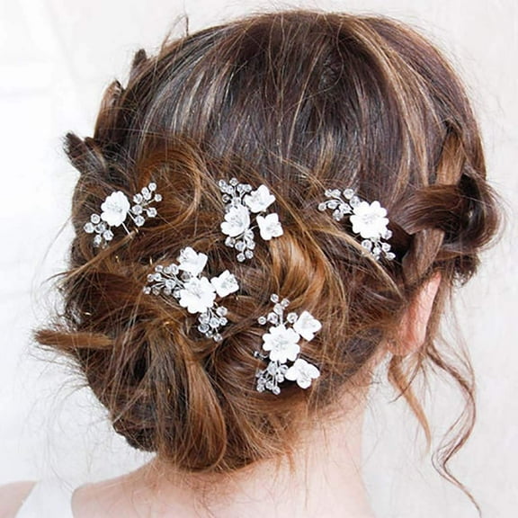 Flower Bride Wedding Hair Pins Silver Bridal Hair Pieces Rhinestone Hair Accessories Prom Hair Clips for Women and Girls (Pack of 5)