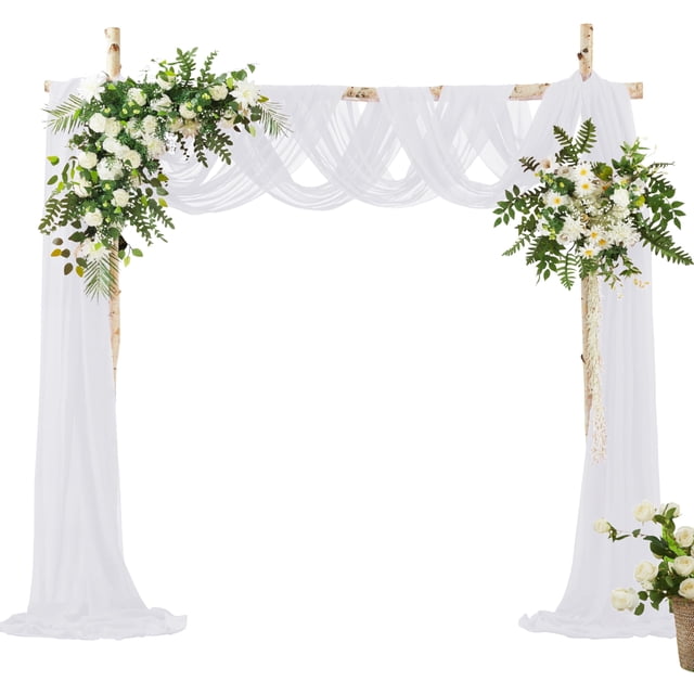 Tela para drapear con forma de arco de boda VACVELT, gasa blanca, 2 paneles