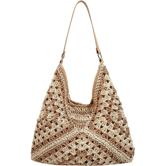 Nvzi Straw Bags for Women, Summer Straw Purse Crochet Beach Bag Tote Bag-Khaki