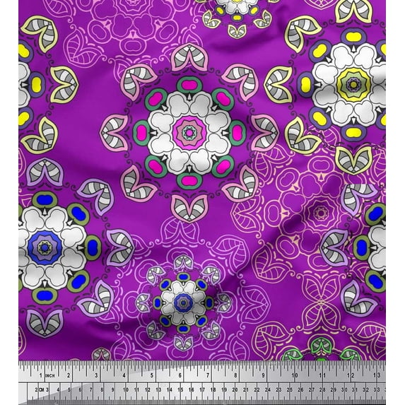 Soimoi Modal Satin Fabric Mandala Decorative Decor Fabric Printed Yard 42 Inch Wide