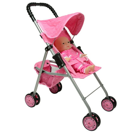 First Doll Stroller for Kids (Pink Quilted)