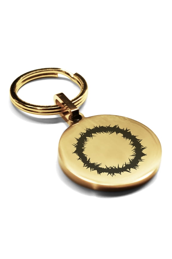 Stainless Steel Religious Crown of Thorns Round Medallion Keychain Circle Ring